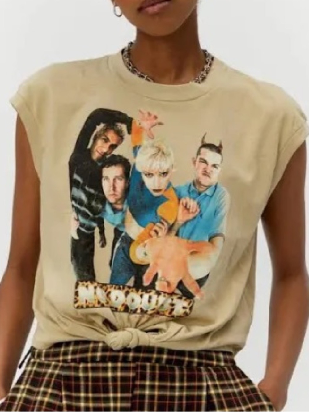 Daydreamer No Doubt Simple People Cropped Front Tie Graphic Muscle Tee Beige-XS
